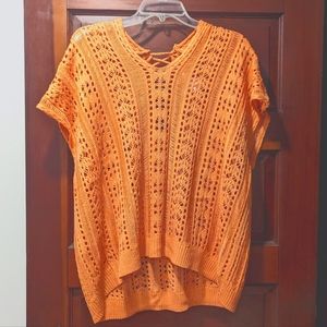 EUC Open Knit Crochet Dolman Slub Top Large